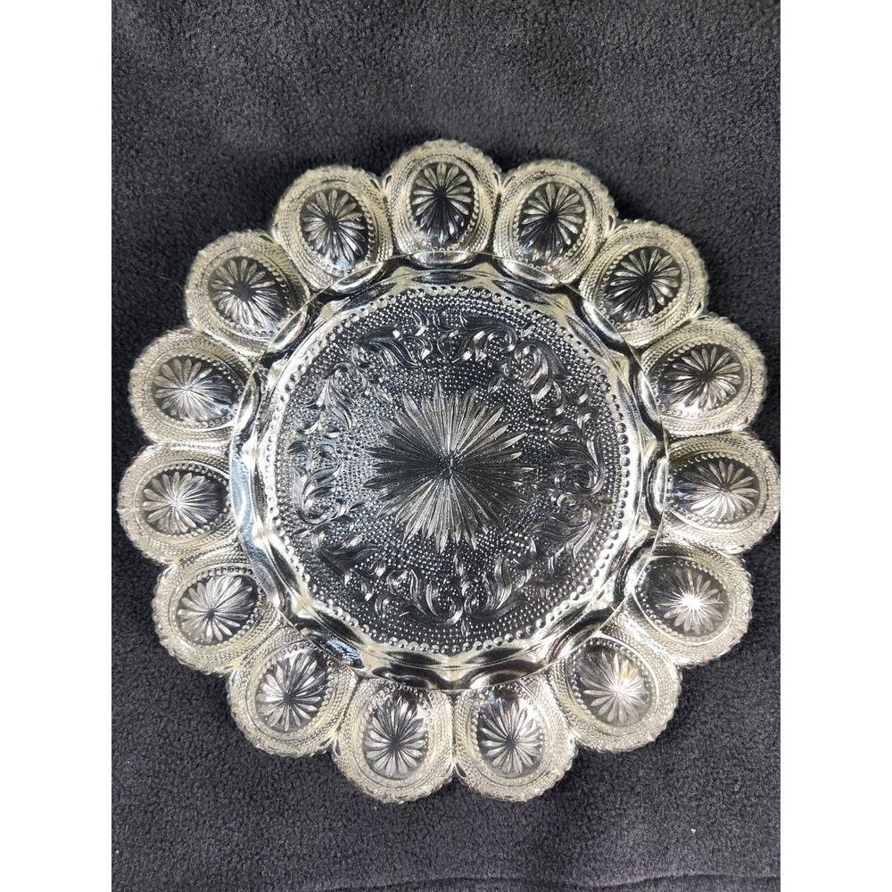 Vintage LE Smith Pressed Glass 11" Deviled Egg / Oyster Plate Serving Dish 1960s